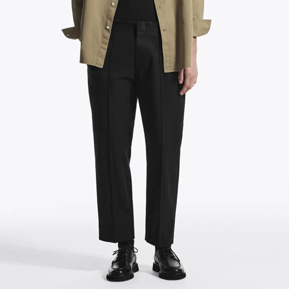 RELAXED COTTON CROPPED TROUSERS Blacm